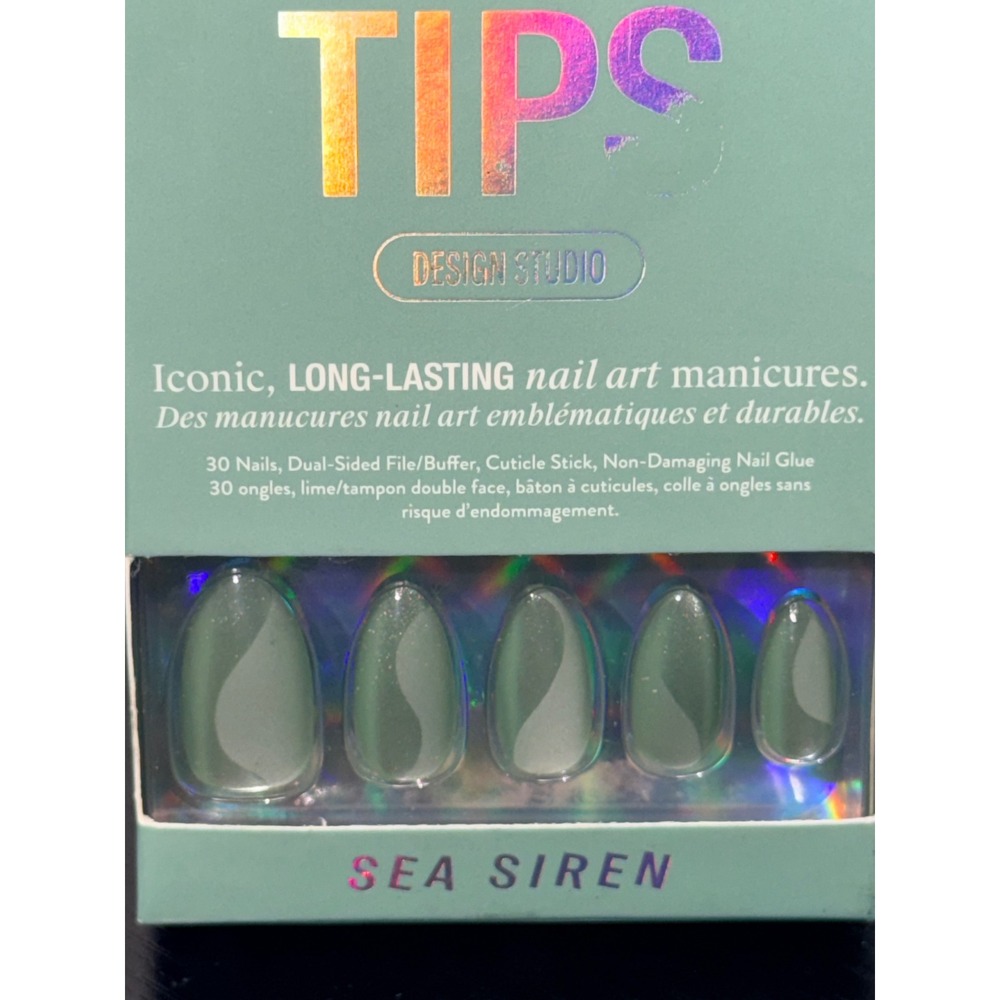 Chillhouse Chill Tips Sea Siren Almond Press-On Nail Art Manicure Kit Sage NEW